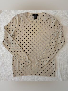 Lord & Taylor 100% cashmere cream and black polka dot sweater